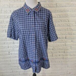 Classic Elements Womens Top 18W Plus Short Sleeve Blue Plaid Lightweight PLA15E